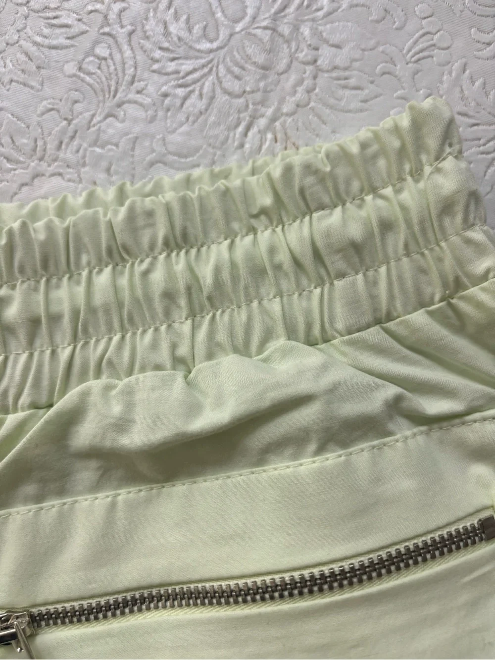 Zara Lime Cargo Pocket Mini Skirt with Front Zipper Pockets, Size Large